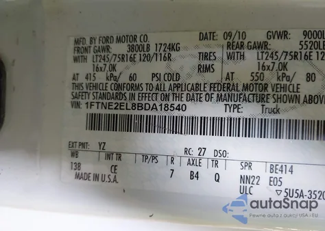 2011 Ford E-250 Commercial из США, поврежденный, VIN 1FTNE2EL8BDA18540